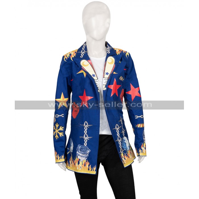 Birds of Prey Blazer Harley Quinn Blue Coat - Costume Patches Jacket
